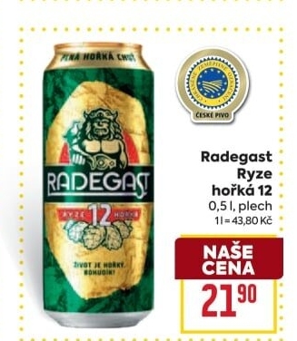 Pivo světlý ležák 12° Ryze hořká Radegast