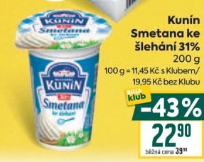 Smetana ke šlehání Mlékárna Kunín 31%