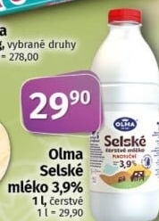 Mléko čerstvé selské Olma - 3,9% plnotučné