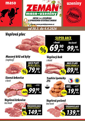 akční leták ZEMAN maso - uzeniny 30.3.2026-4.4.2026