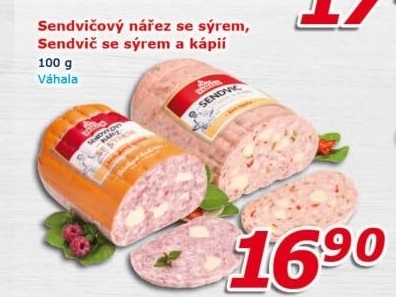 Nářez sendvičový se sýrem a kapií Váhala