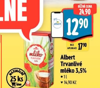 Mléko trvanlivé Albert - 3,5% plnotučné