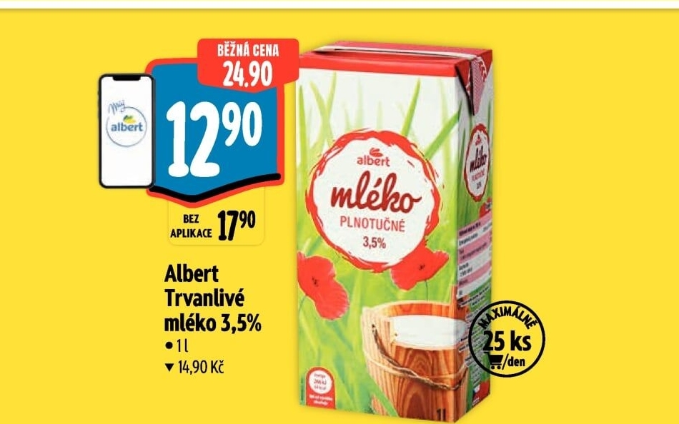 Mléko trvanlivé Albert - 3,5% plnotučné