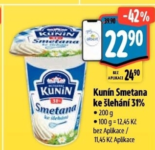 Smetana ke šlehání Mlékárna Kunín 31%