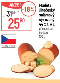 Sýr uzený salámový se šunkou 44% Jihočeský Madeta