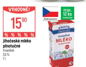 Mléko trvanlivé Jihočeské Madeta - 3,5% plnotučné