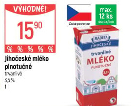 Mléko trvanlivé Jihočeské Madeta - 3,5% plnotučné