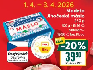 Máslo Jihočeské Madeta