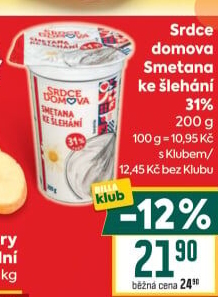 Smetana ke šlehání 31% Srdce domova