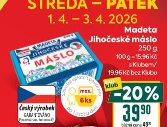Máslo Jihočeské Madeta