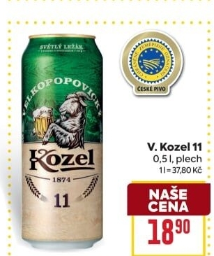 Pivo světlý ležák 11° Medium Velkopopovický Kozel