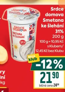 Smetana ke šlehání 31% Srdce domova