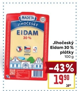 Sýr Eidam Jihočeský 30% Madeta