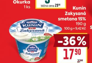 Zakysaná smetana Mlékárna Kunín 15%