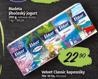 Kapesníčky papírové 3vrstvé Velvet