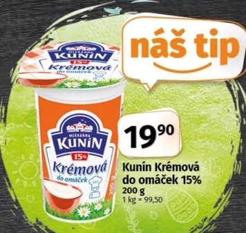 Smetana krémová do omáček Mlékárna Kunín 15%