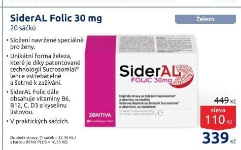 Doplněk stravy sáčky SiderAL Folic Zentiva