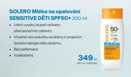 Opalovací mléko Sensitive - Děti SPF 50+ Solero