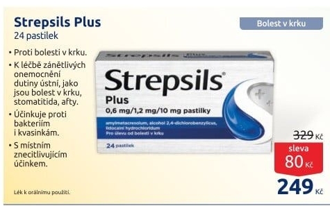 Pastilky proti bolesti v krku Plus Strepsils