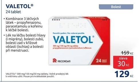 Tablety proti horečce a bolesti Valetol