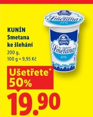 Smetana ke šlehání Mlékárna Kunín 31%