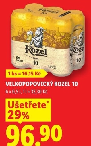 Pivo světlé výčepní 10°Velkopopovický Kozel