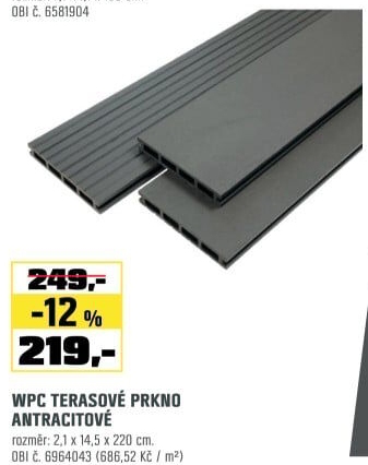 Prkno WPC černéL 220 cm