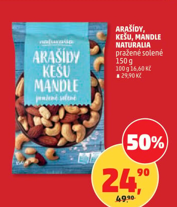 Arašídy, kešu a mandle pražené Naturalia