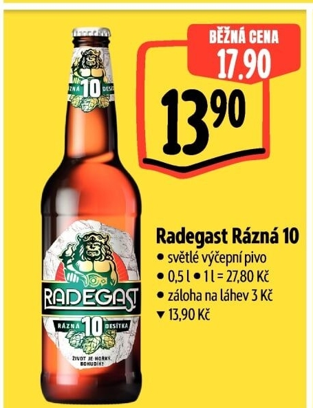 Pivo světlé výčepní Rázná 10° Radegast