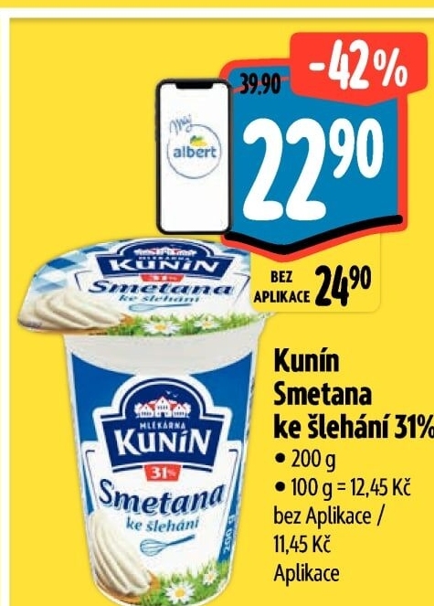Smetana ke šlehání Mlékárna Kunín 31%