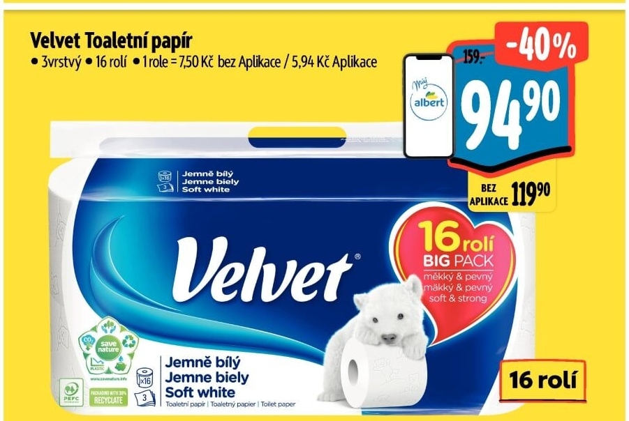 Toaletní papír 3vrstvý Velvet