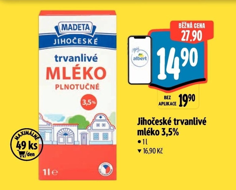 Mléko trvanlivé Jihočeské Madeta - 3,5% plnotučné