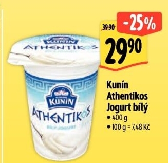 Bílý jogurt řeckého typu Athentikos Mlékárna Kunín