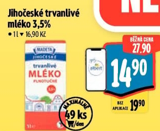 Mléko trvanlivé Jihočeské Madeta - 3,5% plnotučné