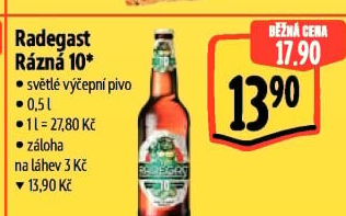 Pivo světlé výčepní Rázná 10° Radegast
