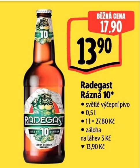 Pivo světlé výčepní Rázná 10° Radegast
