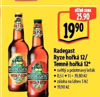 Pivo světlý ležák 12° Ryze hořká Radegast