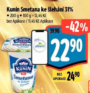 Smetana ke šlehání Mlékárna Kunín 31%