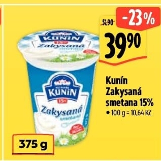 Zakysaná smetana Mlékárna Kunín 15%