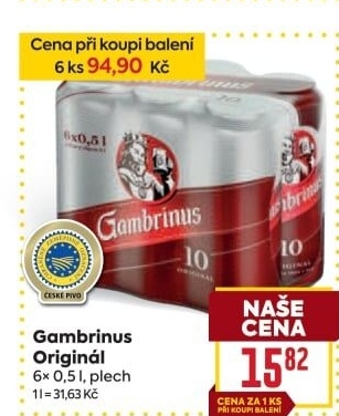 Pivo světlé výčepní Originál 10° Gambrinus