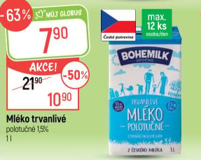 Mléko trvanlivé Bohemilk - 1,5% polotučné