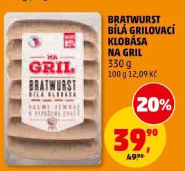 Klobása bílá grilovací bratwurst Na gril Penny