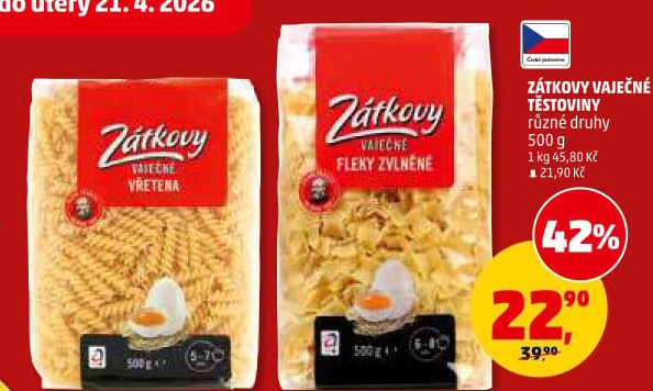 Těstoviny vaječné Zátkovy