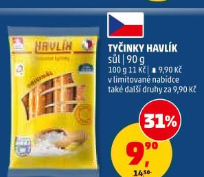 Tyčinky trvanlivé se sýrem a solí Havlík