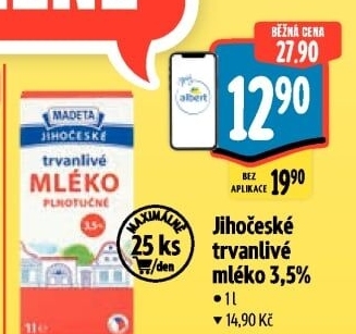 Mléko trvanlivé Jihočeské Madeta - 3,5% plnotučné - Albert akcniletaky.com