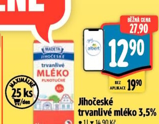 Mléko trvanlivé Jihočeské Madeta - 3,5% plnotučné
