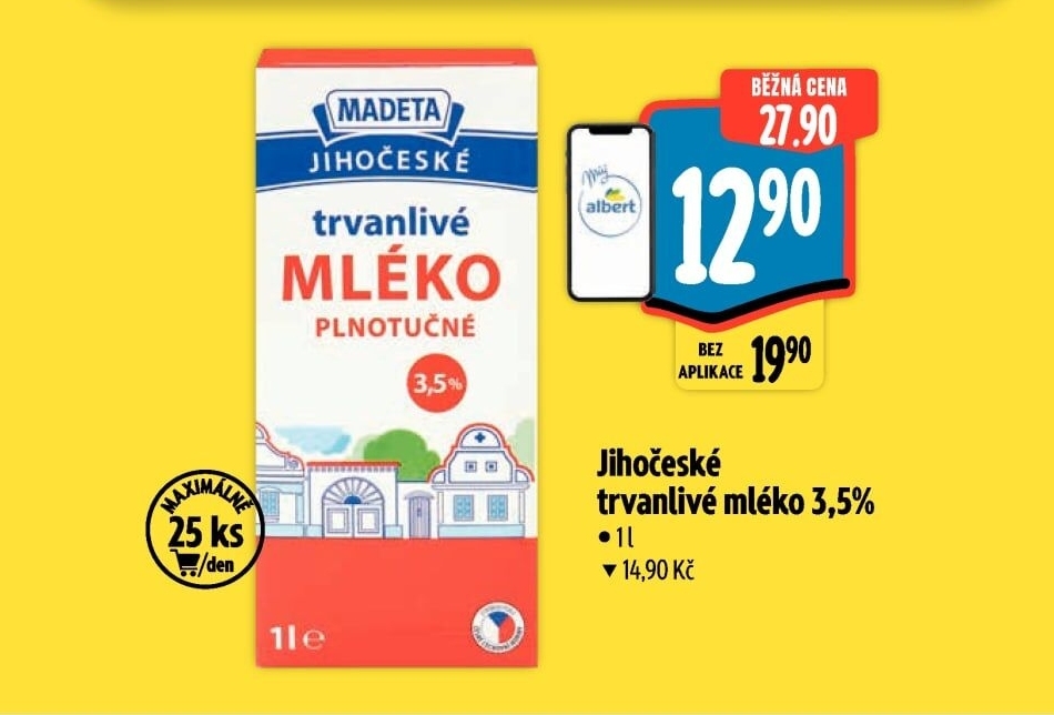Mléko trvanlivé Jihočeské Madeta - 3,5% plnotučné