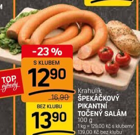 Salám špekáčkový pikantní točený Krahulík