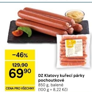 Párky kuřecí pochoutkové DZ Klatovy