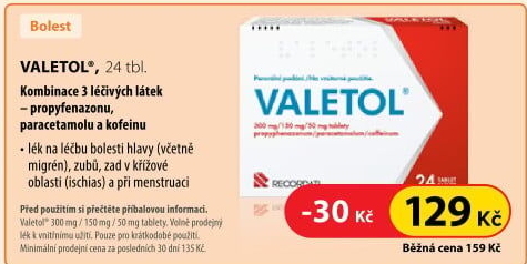 Tablety proti horečce a bolesti Valetol